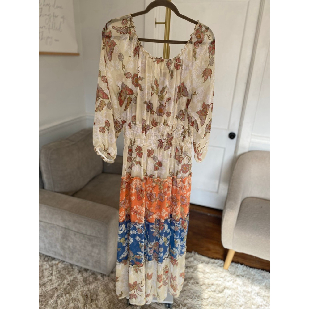 Fig And Flower Maxi Dress Floral Sheer Tiered Fairy Romantic Cottagecore Boho 2X - Picture 3 of 11